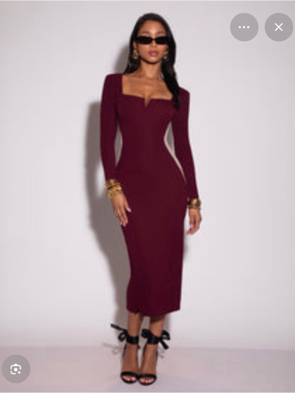 Ta3 Notchy Long Sleeve Midi Dress - Dark Cherry - 3x